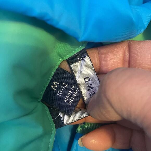 Lands End Women M10-12 Nylon Rain Jacket Coat Windbreaker Hooded Full Zip Blue - Picture 5 of 10